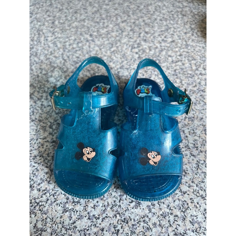 Disney Pals Jelly Sandals Toddler 4 Blue Glitter Baby Mickey Mouse VTG 90's Y2K
